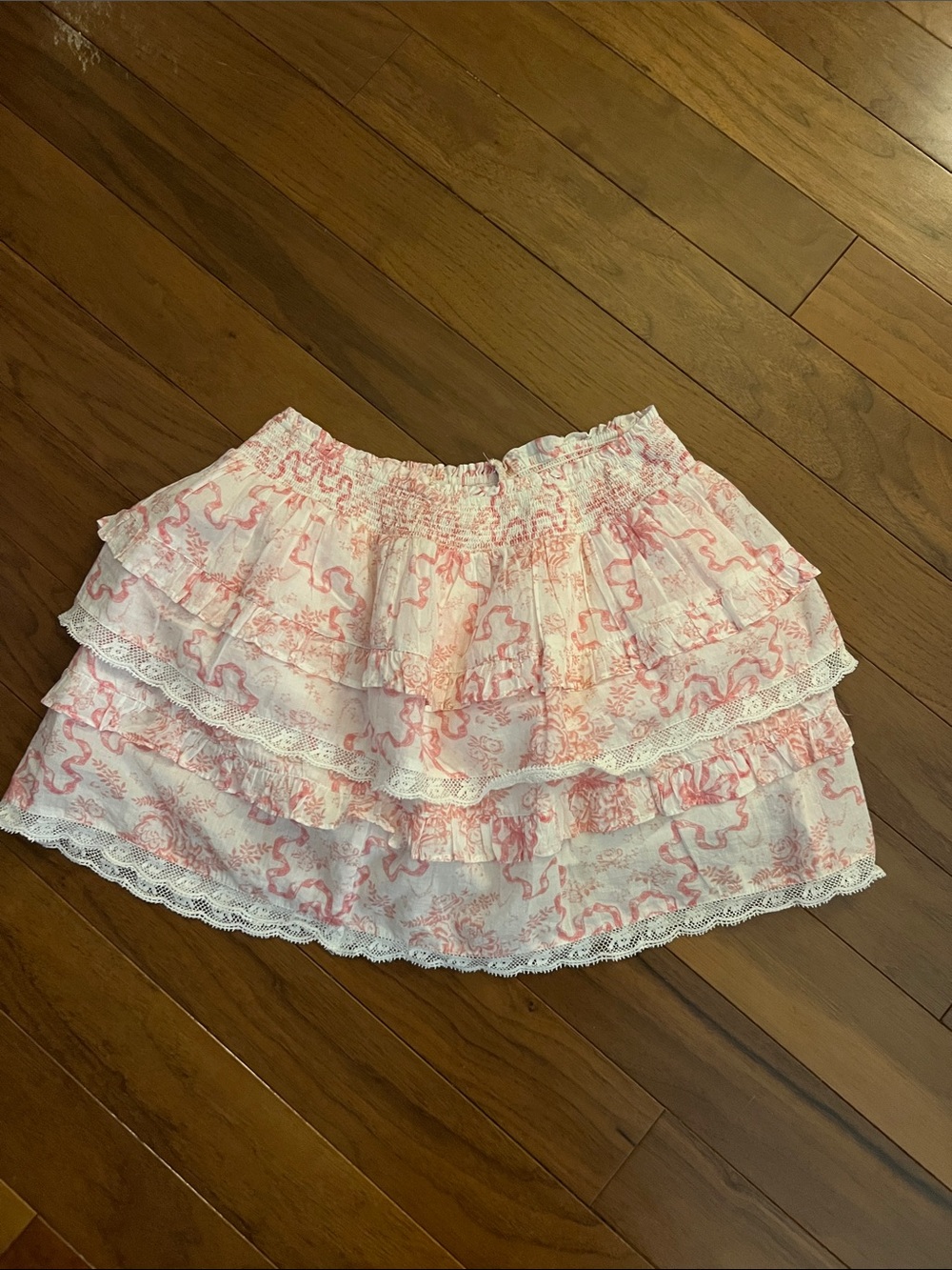 LoveShackFancy Pink and White Tiered Ruffle Skirt size 12Y 000 women